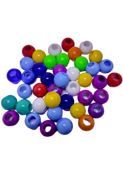 Geniş Delikli Plastik Karışık Renk Süsleme Boncuk 100 g 14 mm