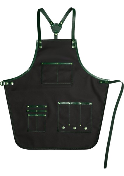 Askılı Master Şef - Barista - Aşçı - Kuaför - Tattoo - Garson Önlüğü Yeşil