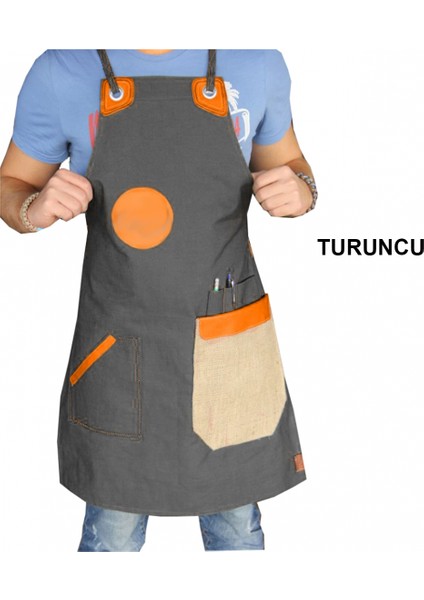 Askılı Master Şef - Barista - Aşçı - Kuaför - Tattoo - Garson Önlüğü Turuncu