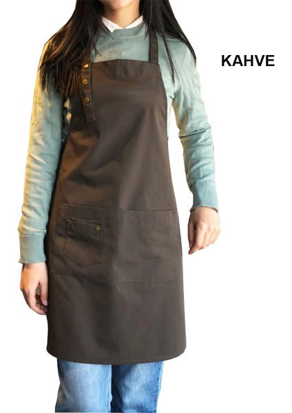 Askılı Master Şef - Barista - Aşçı - Kuaför - Tattoo - Garson Önlüğü Kahverengi