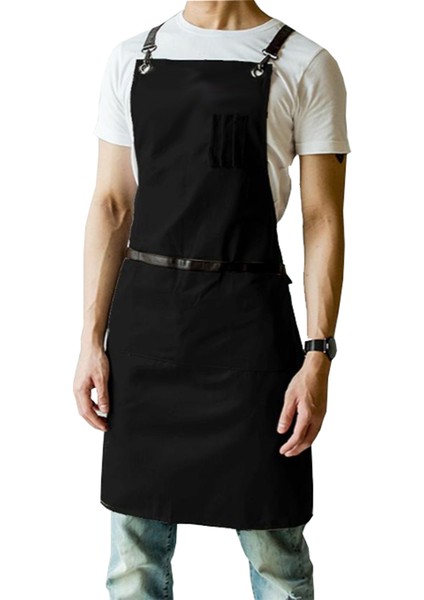 Askılı Master Şef - Barista - Aşçı - Kuaför - Tattoo - Garson Önlüğü Siyah