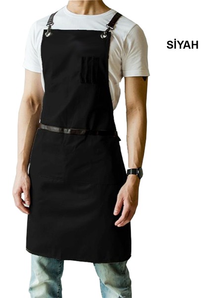 Askılı Master Şef - Barista - Aşçı - Kuaför - Tattoo - Garson Önlüğü Siyah