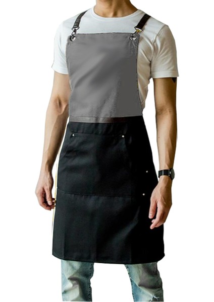 Askılı Master Şef - Barista - Aşçı - Kuaför - Tattoo - Garson Önlüğü Gri