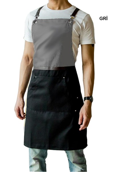 Askılı Master Şef - Barista - Aşçı - Kuaför - Tattoo - Garson Önlüğü Gri fiyatları