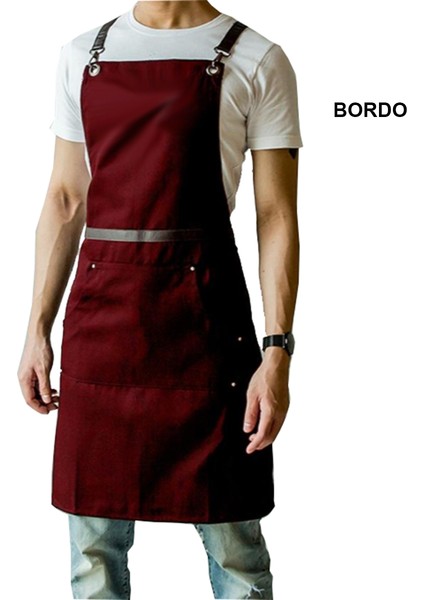 Askılı Master Şef - Barista - Aşçı - Kuaför - Tattoo - Garson Önlüğü Bordo