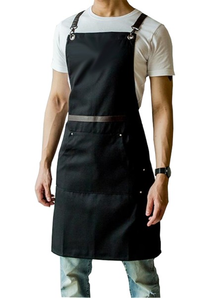Askılı Master Şef - Barista - Aşçı - Kuaför - Tattoo - Garson Önlüğü Siyah