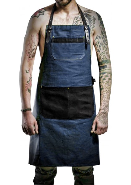 Askılı Master Şef - Barista - Aşçı - Kuaför - Tattoo - Garson Önlüğü Lacivert