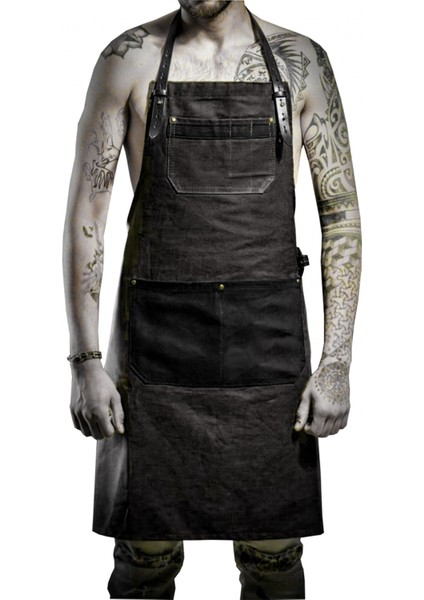 Askılı Master Şef - Barista - Aşçı - Kuaför - Tattoo - Garson Önlüğü Siyah