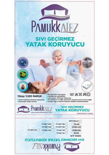 Pamukkale Lastikli Su Sıvı Geçirmez %100 Pamuk Yatak Koruyucu Alez