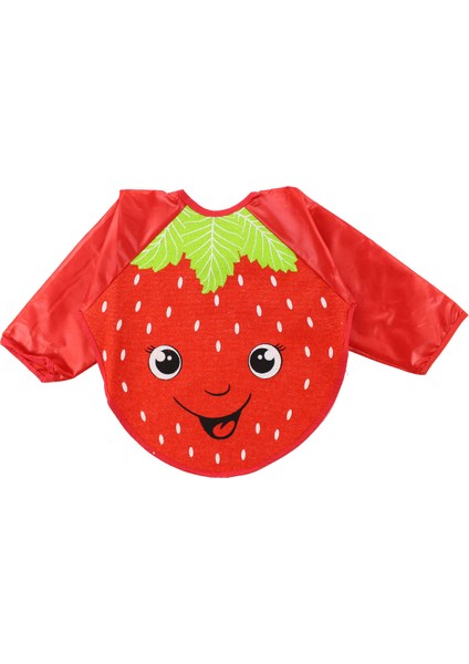 Çilek Motif Kollu Bebek Mama Önlüğü