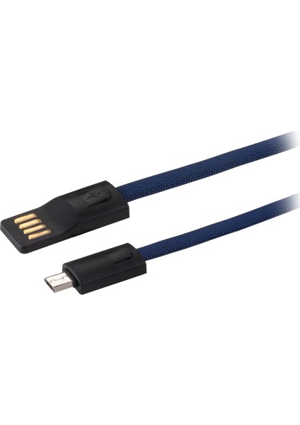 Jettpower 0047 Metal Başlıklı Örgülü 3A Micro Usb Hızlı Şarj Kablosu 20 cm Mavi