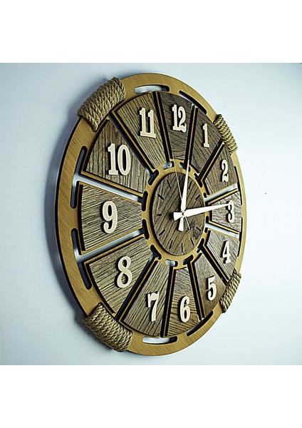 TASARIM AHŞAP DUVAR SAATİ HALAT LATİN 50 cm