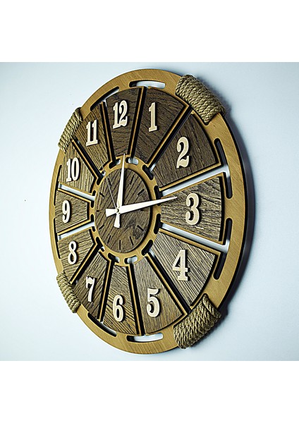 TASARIM AHŞAP DUVAR SAATİ HALAT LATİN 50 cm