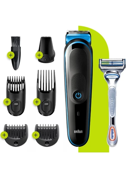 MGK 3242 Şarjlı Erkek Bakım Kiti 7in1 Kablosuz Şekillendirici  -Siyah/Mavi + Gillette Fusion ProGlide