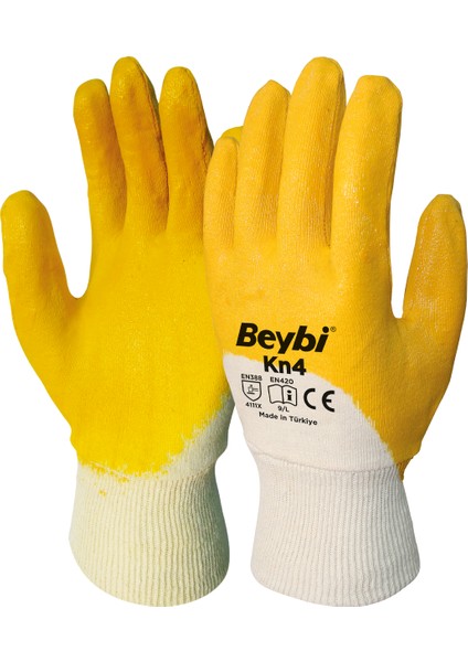 KN4 Nitril Pamuklu İş Eldiveni Sarı No: 9