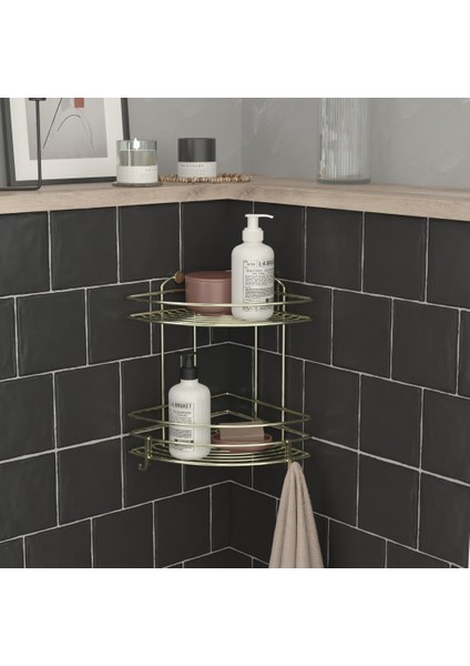 İKİ KATLI KANCALI BANYO RAFI ALTIN SARI LM008H