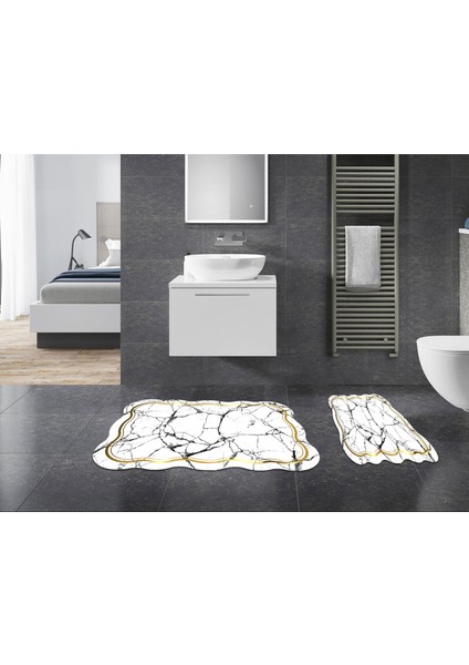 Defne Özel Kesim Yıkanabilir Kaymaz Taban 2'li Paspas Seti Klozet Takımı