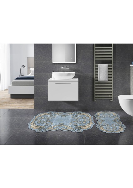 Karanfil Özel Kesim Yıkanabilir Kaymaz Taban 2'li Paspas Seti Klozet Takımı