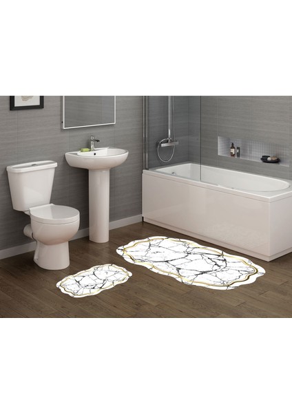 Fulya Özel Kesim Yıkanabilir Kaymaz Taban 2'li Paspas Seti Klozet Takımı