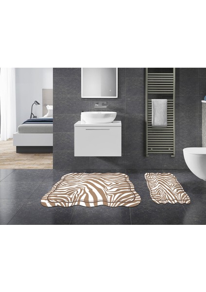 Leylak Özel Kesim Yıkanabilir Kaymaz Taban 2'li Paspas Seti Klozet Takımı