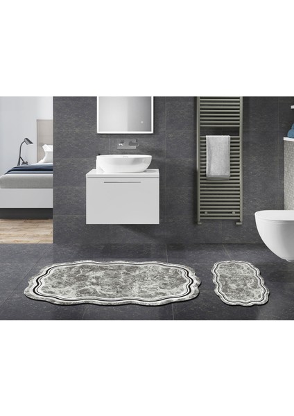 Menekşe Özel Kesim Yıkanabilir Kaymaz Taban 2'li Paspas Seti Klozet Takımı