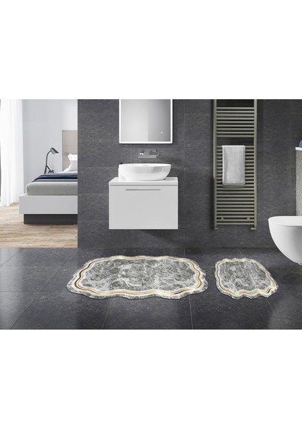 Menekşe Özel Kesim Yıkanabilir Kaymaz Taban 2'li Paspas Seti Klozet Takımı