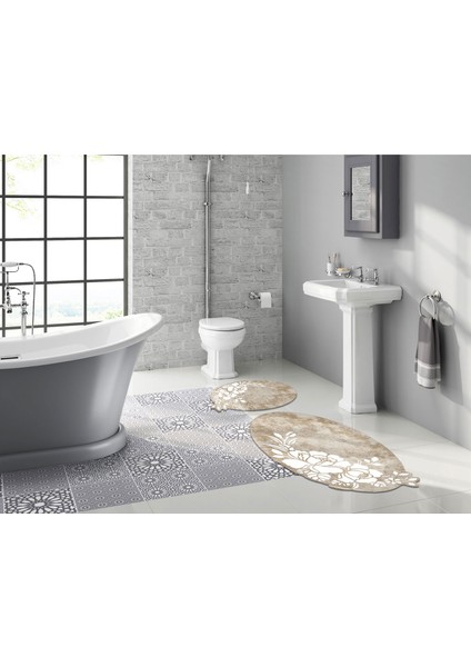 Mine Özel Kesim Yıkanabilir Kaymaz Taban 2'li Paspas Seti Klozet Takımı