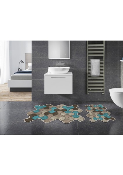 Hanımeli Özel Kesim Yıkanabilir Kaymaz Taban 2'li Paspas Seti Klozet Takımı