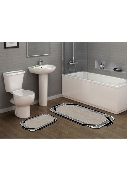 Fesleğen Özel Kesim Yıkanabilir Kaymaz Taban 2'li Paspas Seti Klozet Takımı