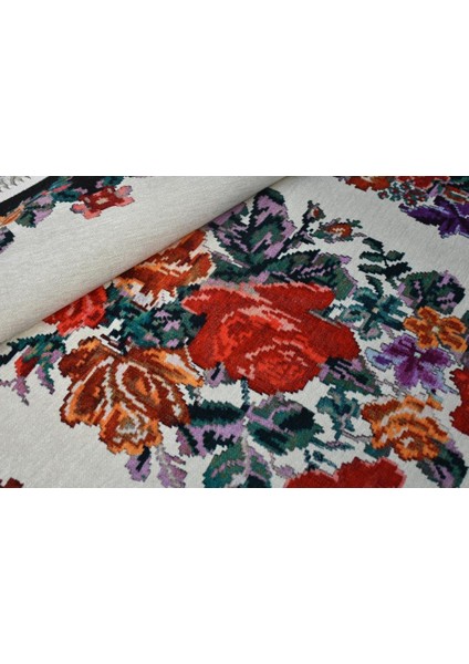 Halı Special Siyah Beyaz Çiçek Desenli Yıkanabilir Ince Kilim - HB2020 155 x 230 cm