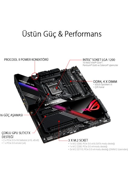 ROG Maximus XII Extreme Intel Z490 DDR4 4700 MHz (OC) Lga1200 AX Wifi + Bt eAtx Anakart