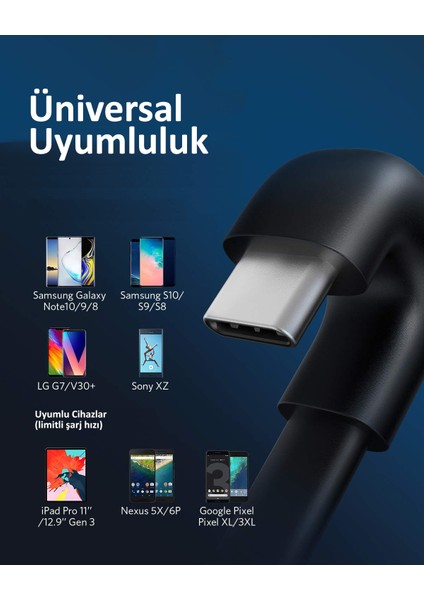 PowerLine Play Type-C Oyuncu Şarj Kablosu - 0.9m - A8722 - Siyah (Anker Türkiye Garantili)