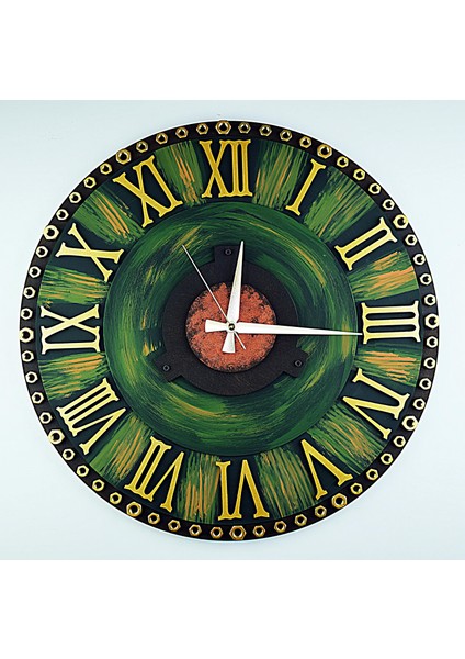 KAYRA TASARIM AHŞAP DUVAR SAATİ SOMUN GREEN ROMA 50 cm