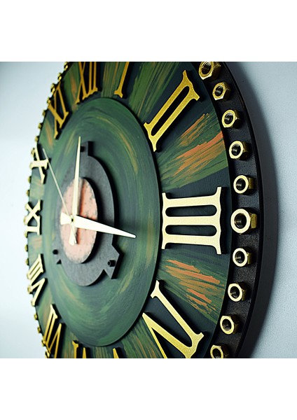 KAYRA TASARIM AHŞAP DUVAR SAATİ SOMUN GREEN ROMA 50 cm