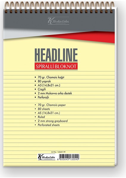 A5 Headline Bloknot Çizgili
