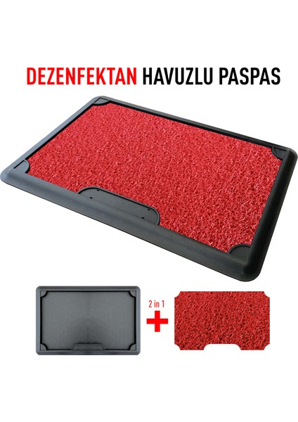 Dezenfektan Havuzlu Kıvırcık Kapı Önü Hijyen Paspas 45 x 70 cm Kırmızı Red