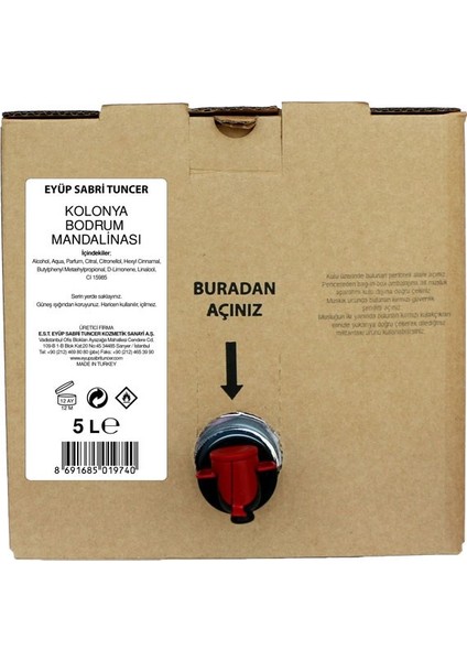 Bodrum Mandalinası Kolonyası 5 lt - Bag In Box