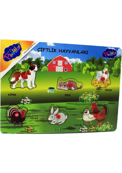 Ahşap Tutmalı Puzzle Çiftlik Hayvanları