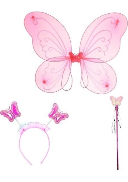 Kelebek Kanadı Çocuk Kanat 3'lü Set Pembe