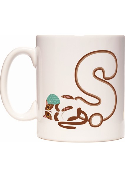 Ş Harfi Yaramaz Kedi Baş Harf Tasarımlı Kahve Kupa Bardak
