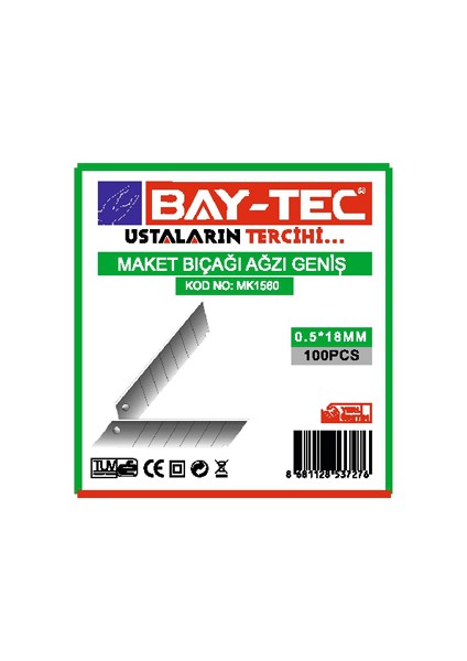 MK1560 Maket Bıçağı Falçata Yedek Geniş Ucu 0,5 x 18 mm 10'lu