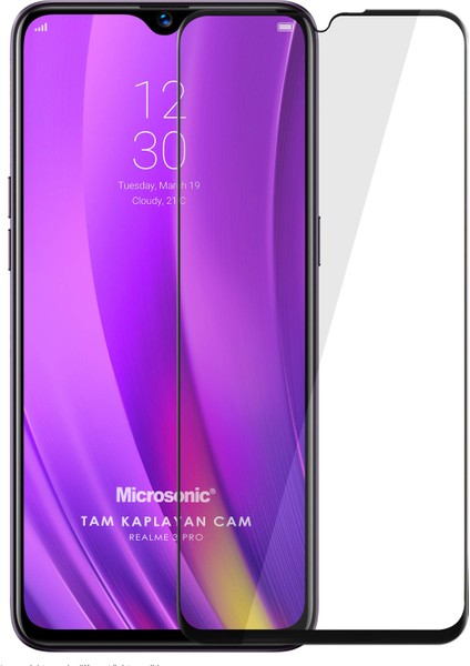 Realme 3 Pro Tam Kaplayan Temperli Cam Ekran Koruyucu Siyah