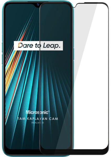 Realme 5i Tam Kaplayan Temperli Cam Ekran Koruyucu Siyah