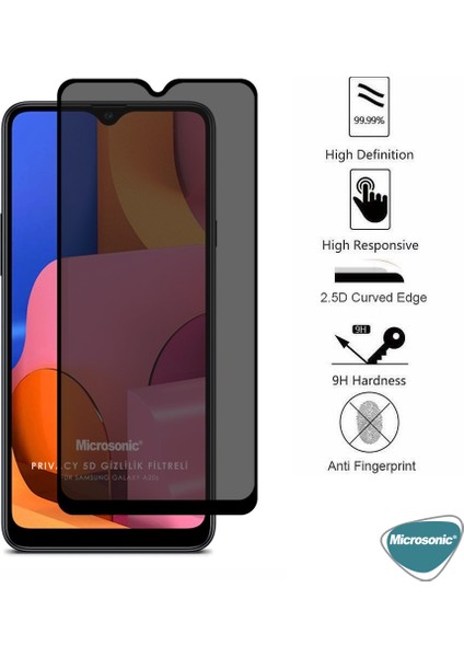 Samsung Galaxy A20S Privacy 5d Gizlilik Filtreli Cam Ekran Koruyucu Siyah