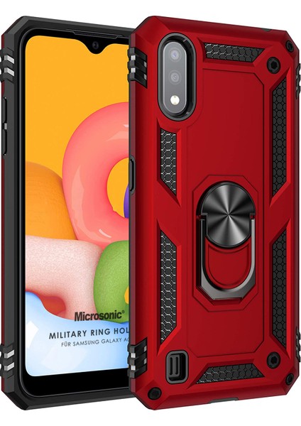 Samsung Galaxy A01 Kılıf Military Ring Holder Kırmızı fiyatları