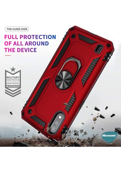 Samsung Galaxy A01 Kılıf Military Ring Holder Kırmızı modelleri