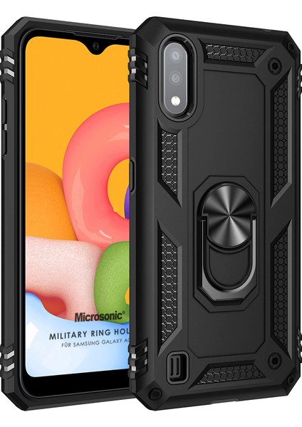 Samsung Galaxy A01 Kılıf Military Ring Holder Siyah