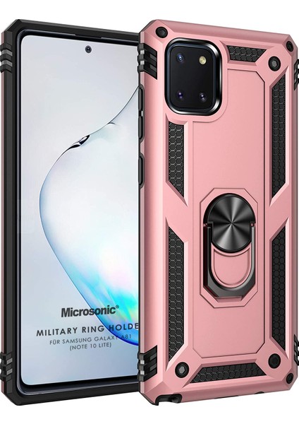 Samsung Galaxy A81 Kılıf Military Ring Holder Rose Gold