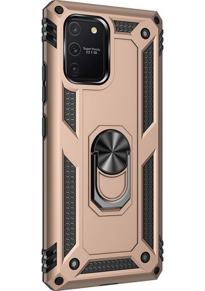 Samsung Galaxy A91 Kılıf Military Ring Holder Gold