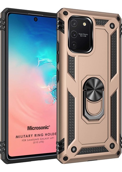 Samsung Galaxy A91 Kılıf Military Ring Holder Gold fiyatları